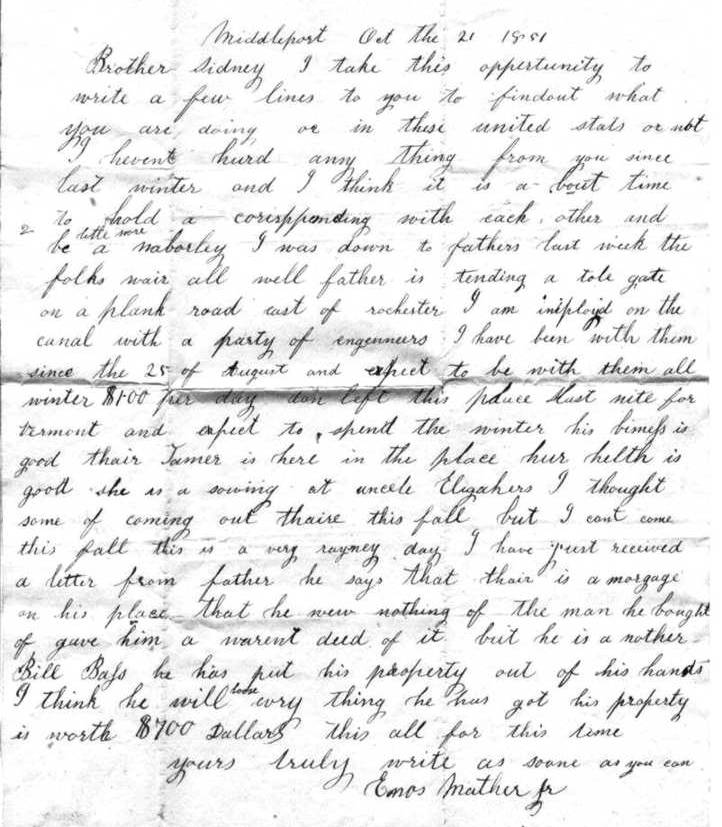 Letter from Enos to Sidney