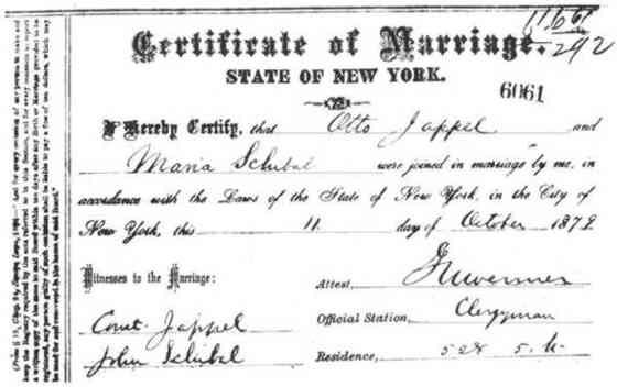 Mary Sibal and Otto Jappel's Marriage Certificate